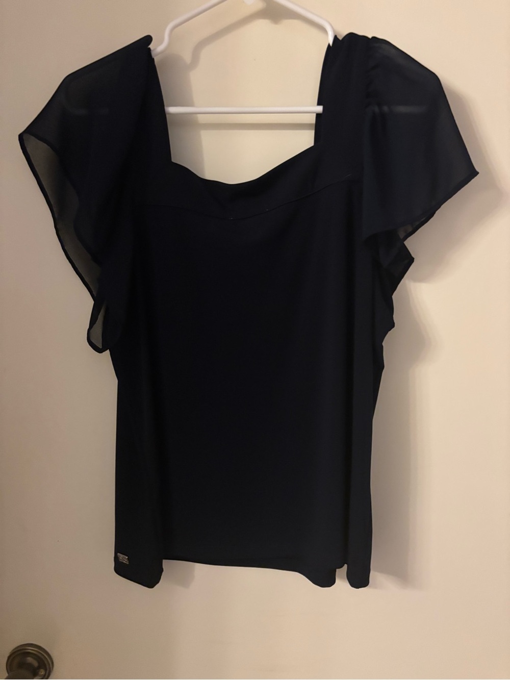 Calvin Klein Navy Flutter-Sleeve Blouse - Picture 2 of 2